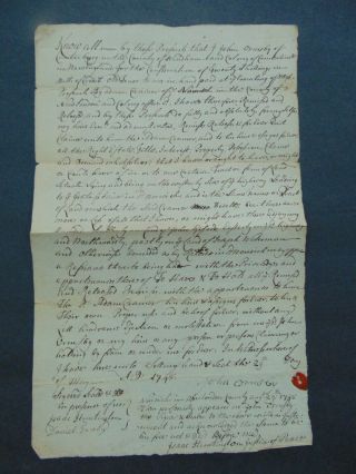 C.  1748 Rare Antique Manuscript Deed For Land In Norwich Connecticut Dated 1748