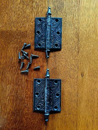 Pair Antique Victorian Steeple Tip Cast Iron 3 X 3 1/2 Inches W/screws