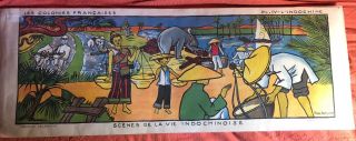 Très Rare Affiche Coloniale Art Déco Indochine Portolette Delagrave 1938