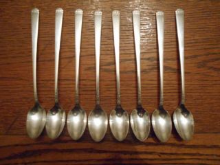 8 Rogers 1938 Surf Club Pattern Iced Tea Spoons Oneida Ltd Silverplate Flatware