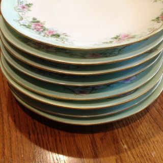Set Of 8 Antique J.  &c.  Bavaria China 8.  5 " Plates Hand Painted Pink Flowers/gold
