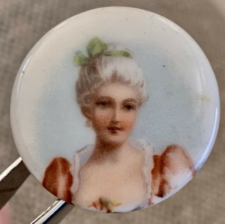 Antique Porcelain Pretty Lady Transfer Stud Button