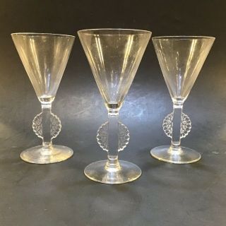 3 Rare Art Deco Renee Lalique Crystal Mulhouse Cordial Glass Goblet