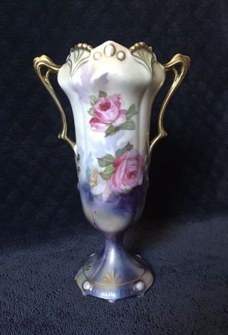 Rare Antique Rs Prussia Jeweled Tiffany Finish Gilt Loving Cup Trophy Vase