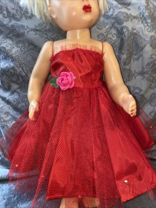 Vintage 1950’a Terri Lee Doll Red Formal Party Dress 16” Darling