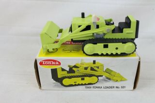 Rare Tiny - Tonka Loader No.  521 Vintage Tonka W/ Box Metal Toy Green Bulldozer