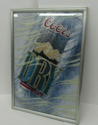 Vtg Coors Dry Beer Bar Sign/ Mirror Advertising Framed Rare Double Glass 1990 