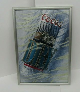 VTG Coors Dry Beer Bar Sign/ Mirror Advertising Framed Rare Double Glass 1990 ' s 2