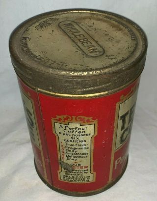 ANTIQUE THE TESTERS COFFEE TIN LITHO 1LB TALL CAN PAUL DE LIMA SYRACUSE NY CHEF 2