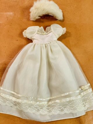 Vintage Doll Wedding Gown Bride Dress Fur Hat 14 - 16 " Size Satin Lace Netting