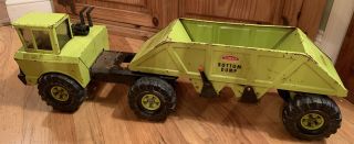 Vintage Mighty Tonka Lime Green Bottom Dump Truck Rare Pressed Steel 2 Piece