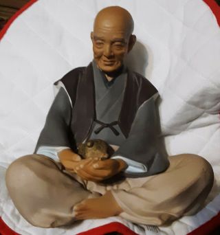 Vintage Hakata Urasaki Doll Clay Figurine Sitting Man With Jar Or Pot 8.  5 " Rare