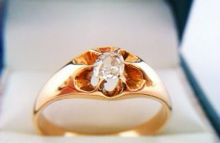 Rare 18ct Gold & 0.  38ct Old Cut Solitaire Diamond Edwardian Gypsy Ring C1907