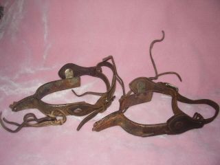 Antique/vintage " Crockett " Matching Cowboy Western Spurs,  With Leathers