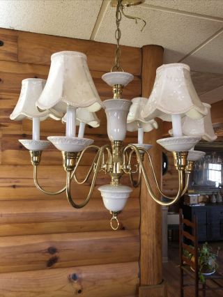 Vintage Style Brass White Porcelain? Ceiling Light Fixture Chandelier Shades