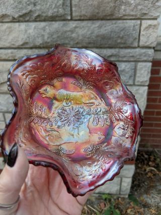 Rare Fenton Carnival Glass Panther Bowl Red
