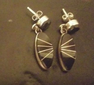 Vintage Sterling Silver And Black Onyx Dangle Post Earrings
