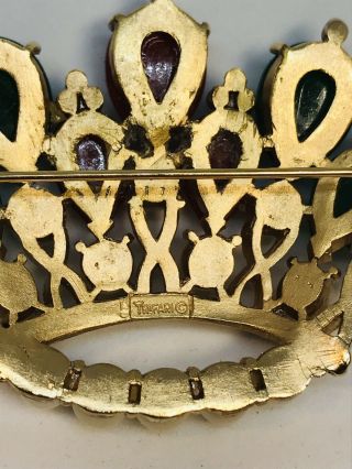 Large Vintage Trifari Jewels of India Kashmir Moghul Rare Crown Pin 5