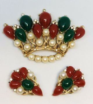 Large Vintage Trifari Jewels of India Kashmir Moghul Rare Crown Pin 6