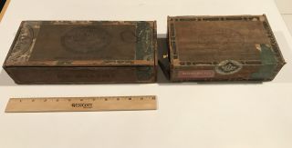 2 Old Vintage Antique Wood Cigar Boxes; La Piccadura,  Deschler’s Monogram