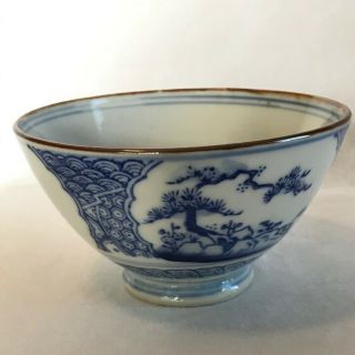Exquisite Chinese Porcelain Bowl Hand - Painted In Blue With 6 - Character Mark