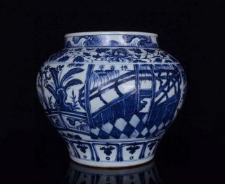 Old Rare Blue And White Chinese Porcelain Figures Vase Pot H11.  42”