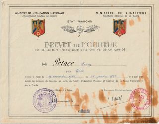 Document Ww2 Rare Brevet De Moniteur Eps De La Garde 1944 (27.  5x21.  5)