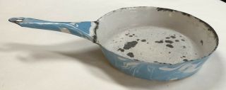 Vintage Antique Blue & White Swirl Graniteware Enamelware Cast Iron Skillet Pan