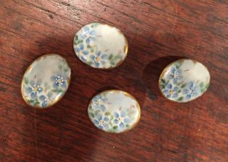 Set Of Four Antique Hand - Painted Porcelain Buttons Stud Style—floral Design