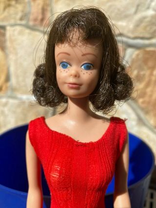Vintage Mattel Barbie Midge Brunette Blue Eyes In Red Swimsuit