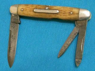 Rare Antique Crown Js&h Co Stag Bone Whittler Pen Knife Vintage Pocket Knives Vg
