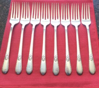 Set Of 8 1847 Rogers Bros Adoration Silver Plate Dinner Forks