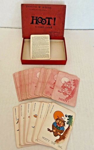 Antique Folk Art Hoot Card Game Thornton W.  Burgess Saalfield Co 52 Cards