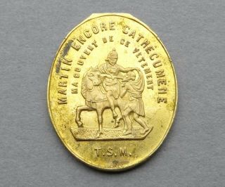 Saint Martin Of Tours.  Antique Religious Little Medal.  Gold Plating.  French.