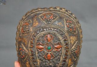 Rare Old Tibet buddhism silver Skull head Eight treasures Bowl Kapala Skull Cup 2