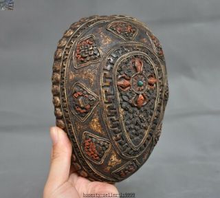 Rare Old Tibet buddhism silver Skull head Eight treasures Bowl Kapala Skull Cup 5