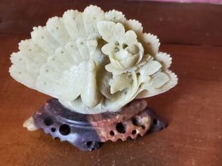 Vintage Chinese Stone Carving Of Peacock And Flower Jadite?