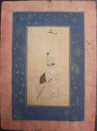 Rare Museum Quality Old Sikh School Miniature Painting Of Guru Har Gobind Sahib