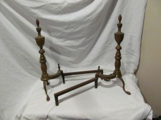 Antique Brass And Cast Iron Andirons Fireplace Log Holders