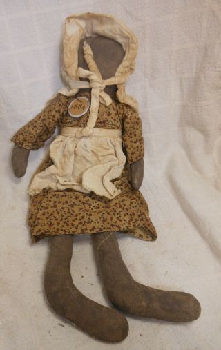 Good Vintage Black Americana Folk Art Rag Doll With Bonnet