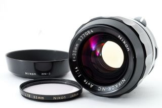 Rare " N " Nikon Nikkor N.  C Auto 35mm F/1.  4 Wide Prime Lens,  Hood Japan 8360