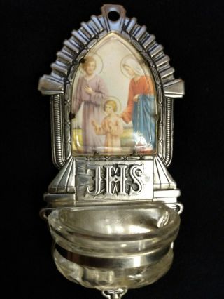 Vintage/antique Holy Water Wall Hanging Plaque Glass Bowl.