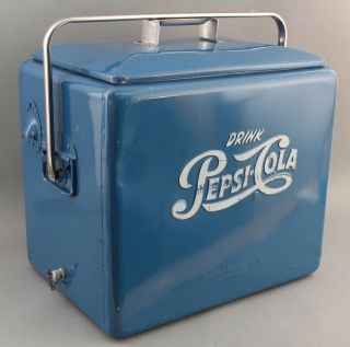 Rare Vintage 1940s - 50s Blue Pepsi - Cola Soda Advertising Drink Cooler & Tray