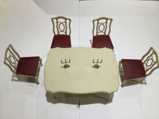 Vintage Sindy Dining Room Table,  4 Chairs And Two Candelabras