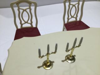Vintage SINDY dining room table,  4 chairs and two candelabras 3