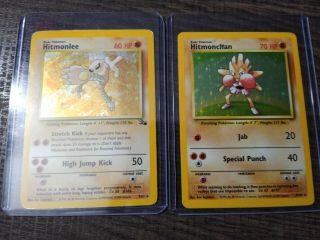 1999 Pokemon Fossil Set Hitmonlee & Hitmonchan Holo Rare Cards