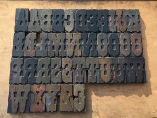 Large 4” Antique Vtg Rare Ornate Fancy Wood Letterpress Print Type Letter Set