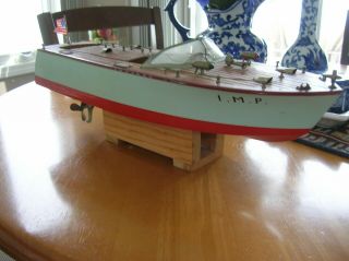 Toy Wood Boat Speed Boat I.  M.  P.  Rare Battery Operated Boat K&o Ito Vintage Wood