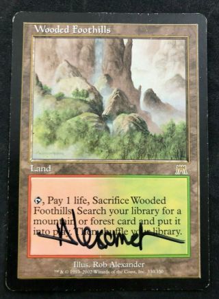 Mtg Wooded Foothills Onslaught Rare Land Signed By Artist Rob Alexander Hp