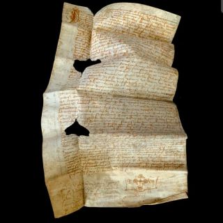 Rare 1521 Medieval Vellum Authentic Manuscript W/ Cross Renaissance Era Document